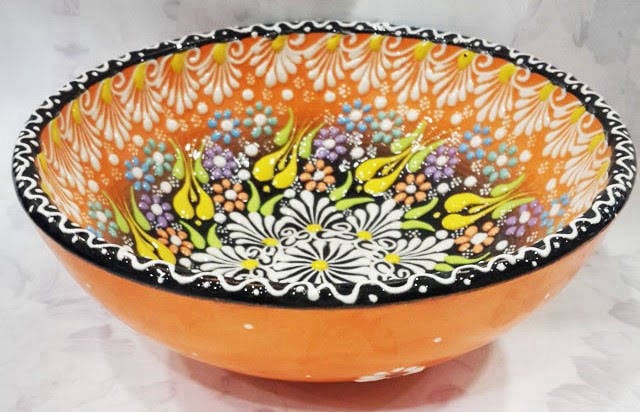 15 cm el işçiliği Kütahya dantel motifli çini kase