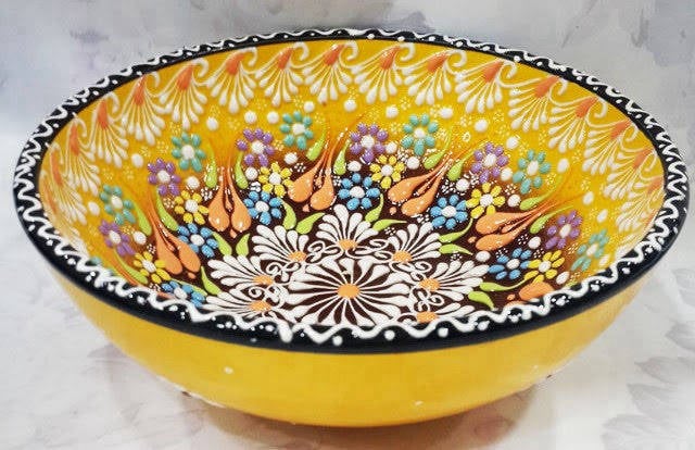 Osmanlı esintili Kütahya çini kase 15 cm dantel desen