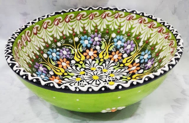 	Renkli çiçek desenli Kütahya çini kase – 15 cm