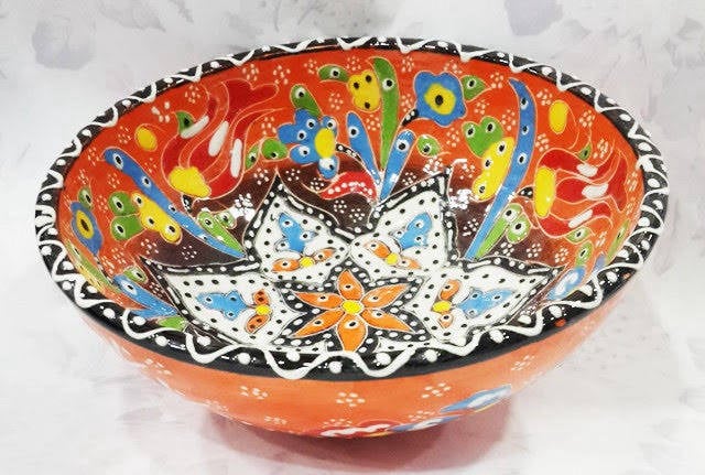 	Kütahya kabartmalı el yapımı çini kase – 15 cm