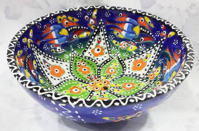 	Kabartma desenli el yapımı çini kase – Kütahya 15 cm