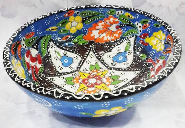	15 cm geleneksel Kütahya çini kabartmalı kase