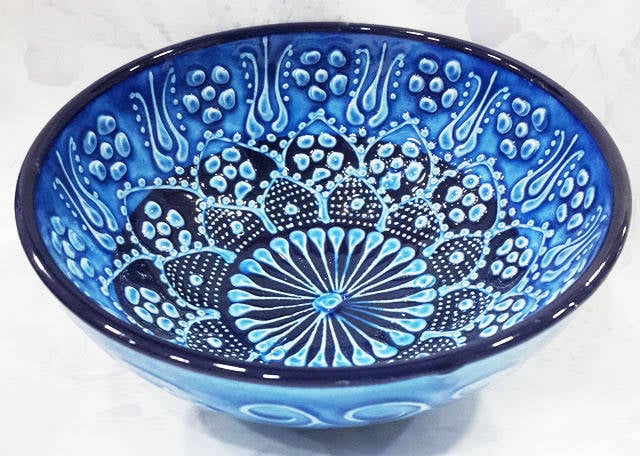 	Kütahya turkuaz desenli çini kase – 15 cm çapında