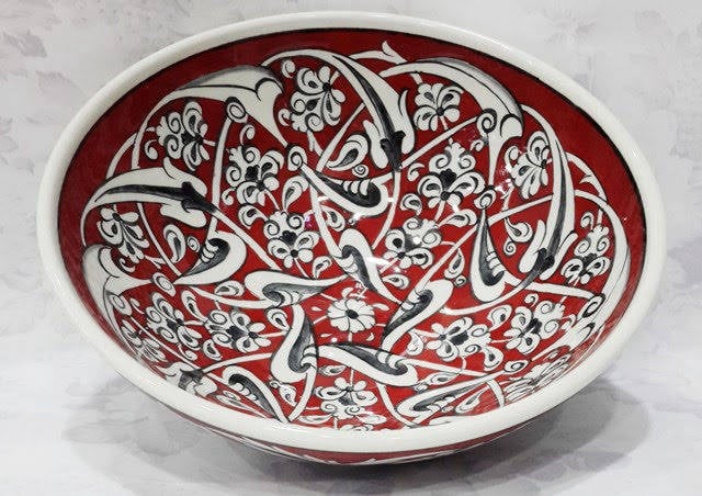 El yapımı 20 cm çini kase – çiçek motifli