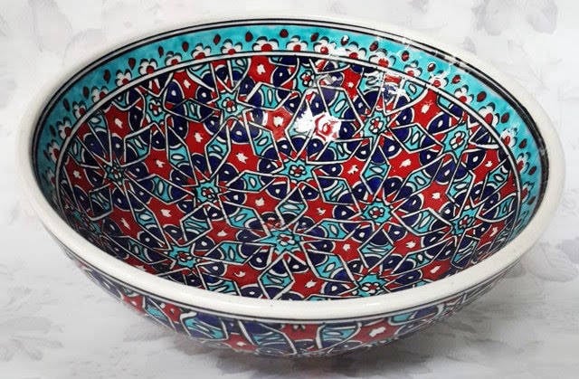 Sanatsal çini kase – 20 cm, Kütahya motifli