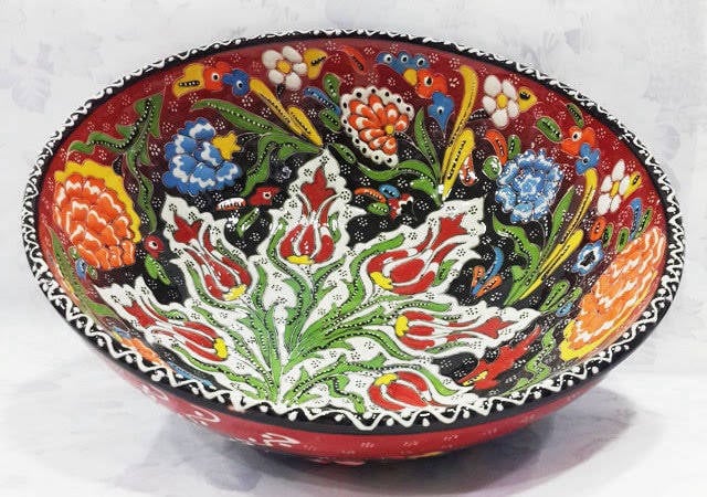 25 cm çini kase el yapımı kabartma desenli