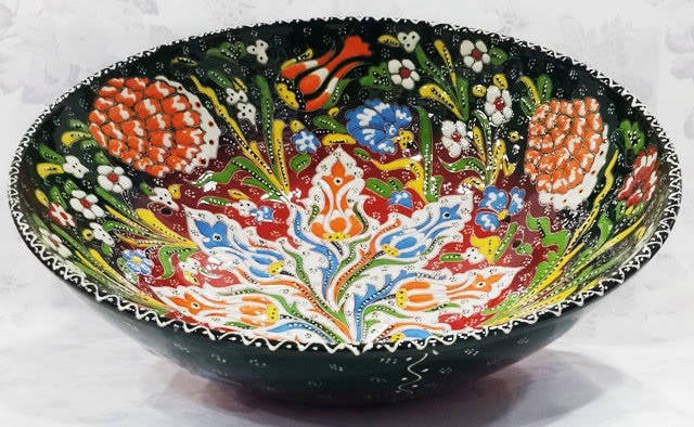 30 cm el yapımı çini kase Osmanlı motifli